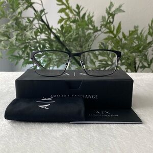 Armani Exchange Metal Rectangle Demo Lens Eyeglasses (Matte Black/Blue)